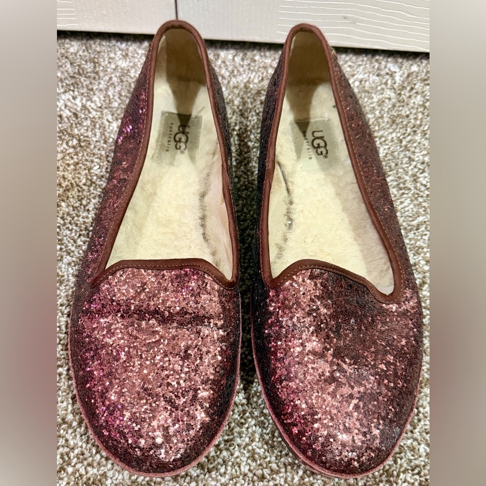 UGG AUSTRALIA Women's Alloway Chocolate Glitter Sz 8.5 Flats 1003225